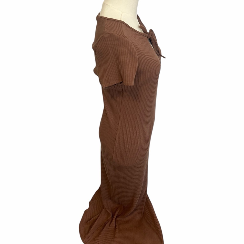 Reformation Brown Ribbed Knit Keyhole Midi Slit Dress Size Large - Picture 8 of 13